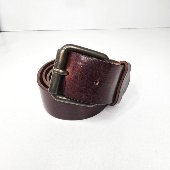 Vintage Accessories - Vintage Distressed Faded Brown Worn in Leather Belt Gold Buckle Patina